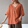 thumbnail image 4 of Summer Loose Fitting Short Sleeve V-Neck Women T Shirt Casual SolidBrownXXXXL, 4 of 5