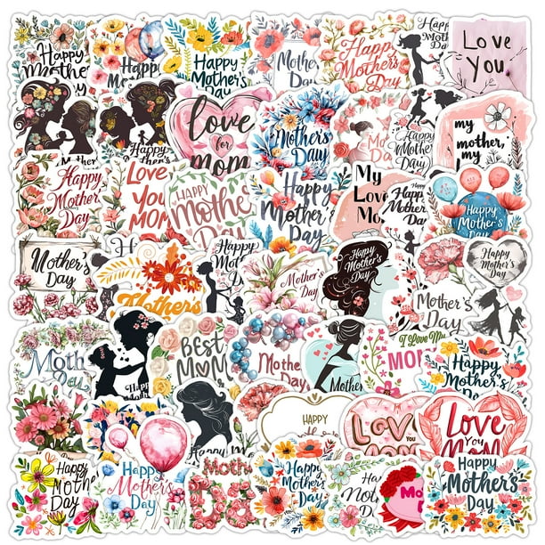 Paquete de pegatinas con el tema del Día de la Madre, 50 unidades, diseño floral elegante