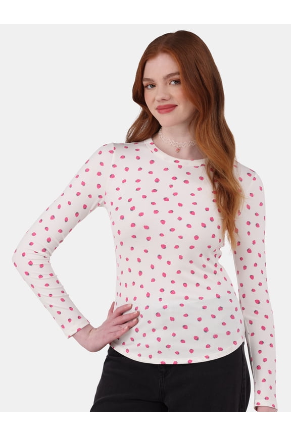 Ribbed Crewneck Tee with Long Sleeves, 1 or 2-Pack, Women's & Women's Plus XXS-XXL