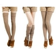 thumbnail image 2 of Lian LifeStyle Women's 1 Pair Fashion Thigh High Cotton Socks Size 6-9, Beige Color, 2 of 4