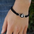 thumbnail image 4 of Paw Print Dog Cat White on Black Novelty Suede Leather Metal Bracelet, 4 of 6