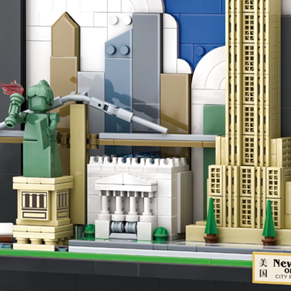 New York City Skyline Building Block Set – 1101 Pieces City Postcard Model Kit, 15.1 x 3.3 x 11.3 in, for Adults ,NYC Landmark-Inspired Display for Home or Office
