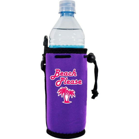 Beach Please Neoprene Water Bottle Coolie (Purple)