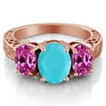 thumbnail image 2 of Gem Stone King 3.30 Ct Green Turquoise Pink Created Sapphire 18K Rose Gold Plated Silver Ring (Size 8), 2 of 3
