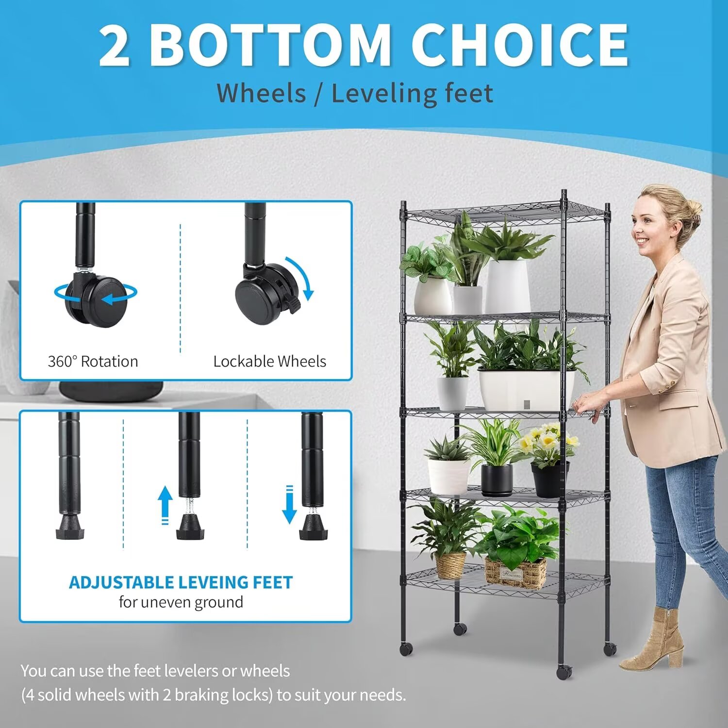 QUIOCOZY 5-Tier Heavy Duty Wire Storage Shelving Unit, Adjustable Metal Rack for Kitchen, Pantry, Garage, and Office, Black, 30" W x 14" D x 65" H