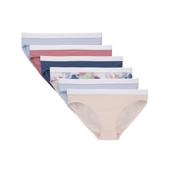 Hanes Originals Girls' Underwear Bikinis, 6-Pack, Cotton Stretch, Assorted 6