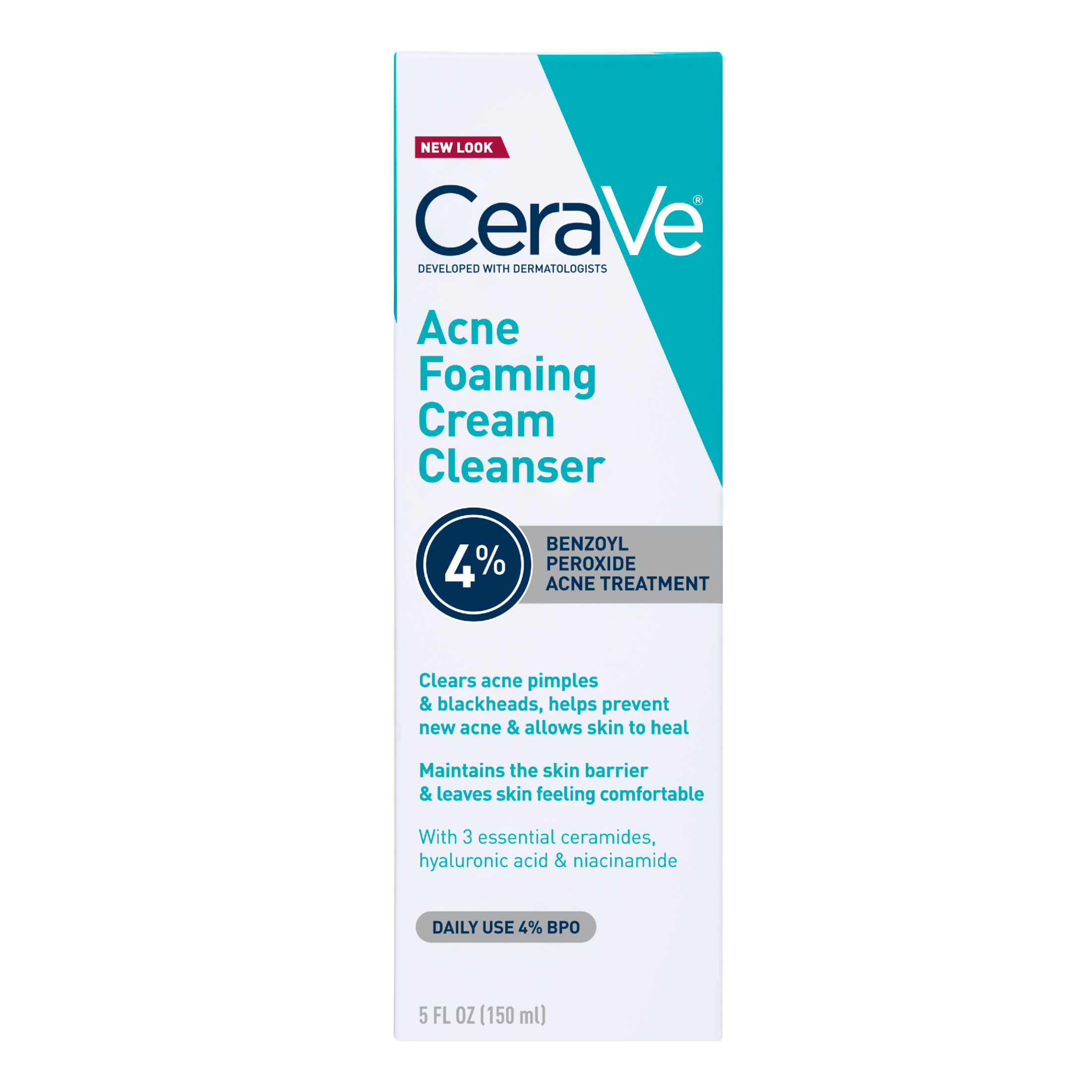 Cerave Acne Foaming Cream Cleanser with 4% Benzoyl Peroxide, Hyaluronic Acid, Niacinamide Cream-to-Foam Formula 5 fl oz