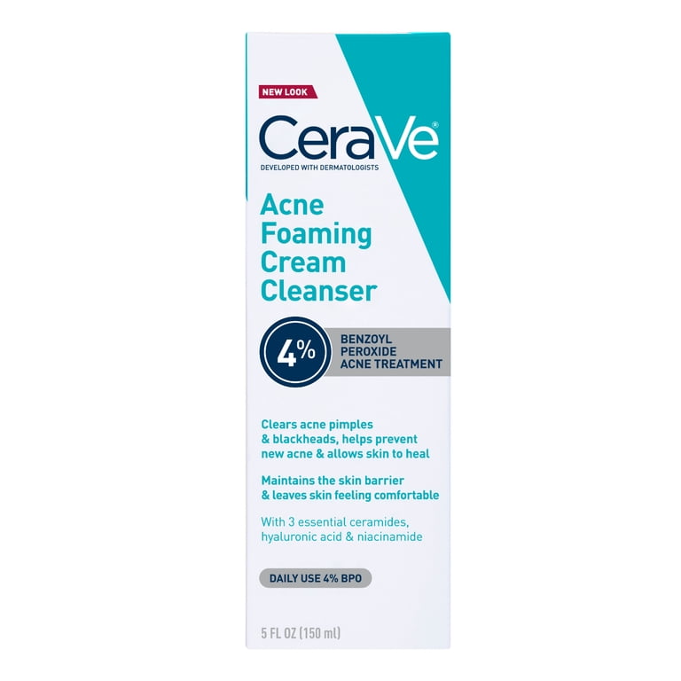 CeraVe Acne Foaming Cream Cleanser, 4% Benzoyl Peroxide, 5 oz photo 1