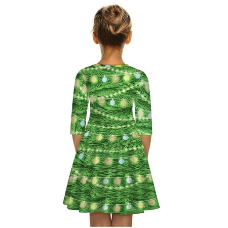 

DNDKILG Baby Toddler Girls Long Sleeve Christmas Dresses Spring Dress Sundress Mint Green 7Y-12Y M