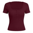 thumbnail image 4 of Women's Short Sleeve Lace Tops 2026 Summer Ribbed Scoop Neck Button T Shirts Going Out Slim Fashion Clothes Summer Tops(RD2,M), 4 of 4