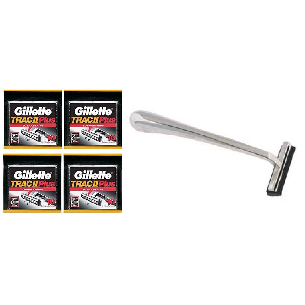 Trac II Chrome Handle + Trac II Plus Refill Razor Blades 10 ct. (Pack of 4)