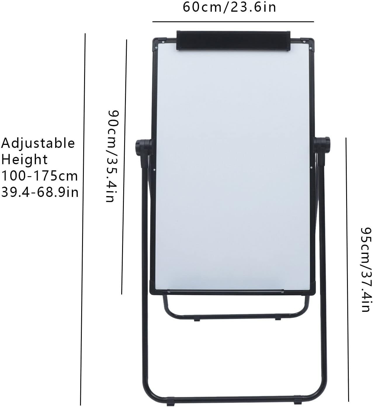 36x24 Inch Portable Dry Erase Board with Stand Double Sided Magnetic White Board Whiteboard Easel Height Adjustable Standing White Board for Home Office Classroom (Black)