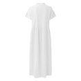 thumbnail image 5 of Women Solid Short Sleeve Dress For Women Summer Button Down Shirt Dresses Short Sleeve Turndown Collar Pocketed Fit Dress Linen Midi Maxi Beach Dress Maxi Dresses for Women Casual Dress Women Dresses, 5 of 6