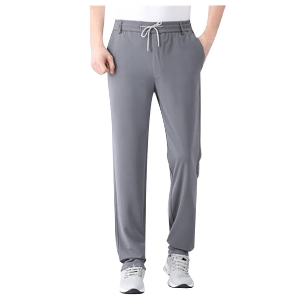 Pantalones de chándal de seda hielo para hombre - Pantalones deportivos holgados con bolsillos - Tejido de poliéster, cintura elástica, cintura alta, adecuados para el gimnasio y el uso diario