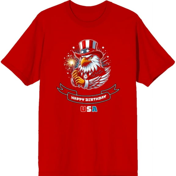 Americana Happy Birthday USA Red Men's Crew Neck Short Sleeve Tee-XXL
