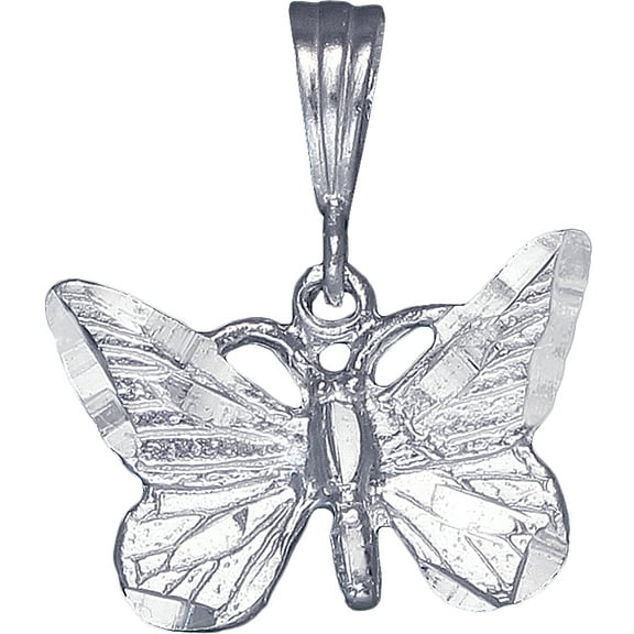 Sterling Silver Butterfly Charm Pendant Necklace with Diamond Cut Finish and 18 Inch Rolo Chain