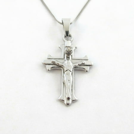 14K White Gold Children's Diamond Cross Pendant Necklace 16"