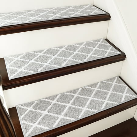 COSY HOMEER Edging Stair Treads Non-Slip Indoor 9 x28 (4 PCS)  Carpet for Stairs Machine Washable  Carpet Stair Treads for Wooden Steps  Stair Runners for Kids Elders and Dogs  TPE Backing  Grey