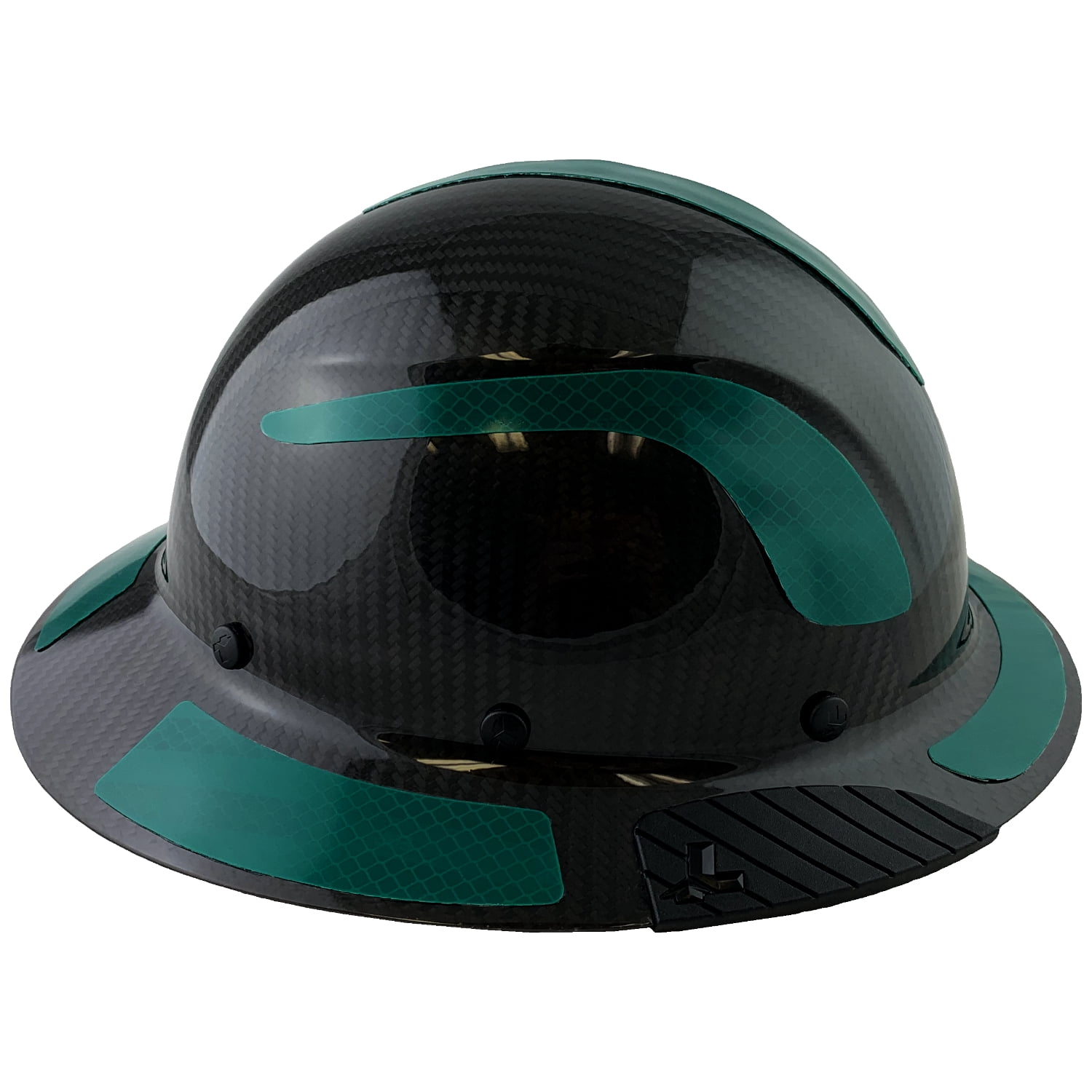 Lift Safety Helmet -  Actual Carbon Fiber Full Brim Hard Hat - Glossy Black with Green Reflective Decals with Hard Hat Tote Bag