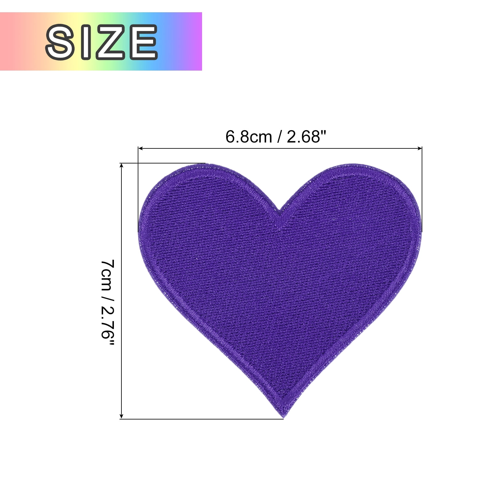 Heart Shaped Iron on Patches 6.8x7cm Embroidered Sew Patches Appliques for Clothing Repair Backpack Shoes Decoration Dark Purple 120Pcs