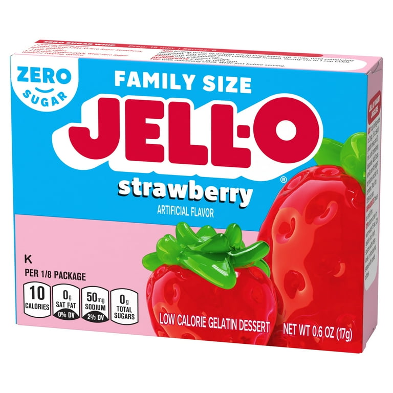 Jell-O Zero Sugar Strawberry Gelatin Dessert Mix, Artificially
