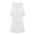 thumbnail image 5 of VBVC Women's Off Shoulder Smocked Maxi Dress, Ladies' Boho Long Bell Sleeve Tiered Dresses, Elegant Renaissance High Low Ruffle Dress For Women,White,S-2XL, 5 of 5