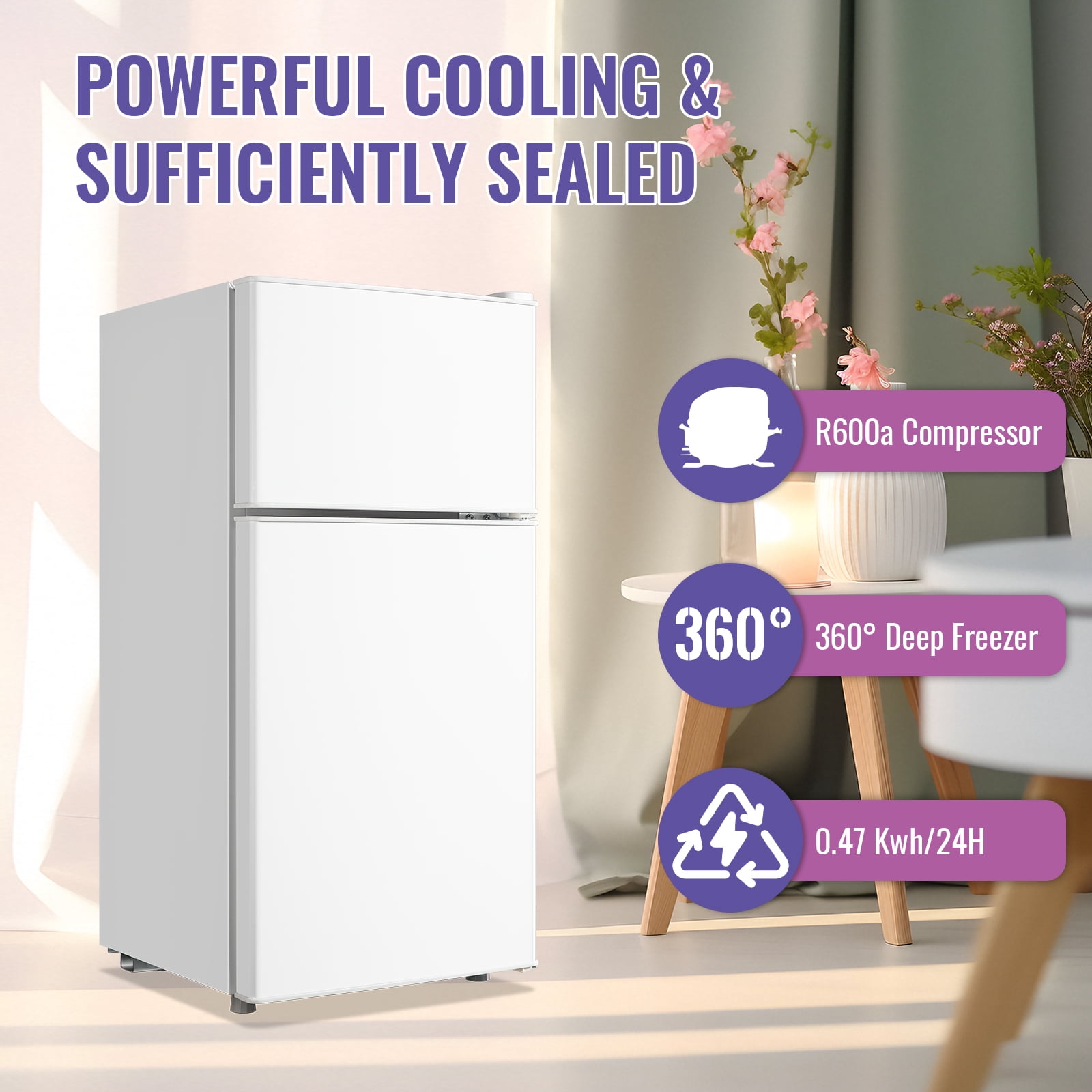 TACOOL 2.35 Cu.ft Small Mini Refrigerator for Office Compact Dual Door Fridge Egg Trey Low Noise, WHITE