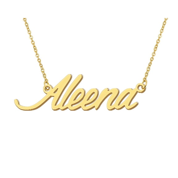 HUAN XUN 18k Gold Plated Aleena Name Necklace Stainless Steel Nameplate Necklaces for Womens Mens Mother Day Christmas Jewelry Gift