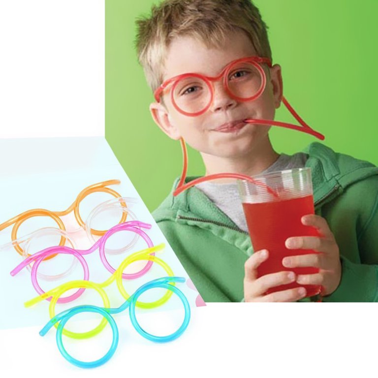 8pcs random colors Boys Girls Teen Funny Flexible Drinking Straw Glasses  Decorative Accessories For Birthday Party Supplies Favors Game Black Friday  Christmas New Year
