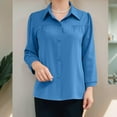 thumbnail image 4 of Women's 3/4 Sleeve T-Shirts Elegant Polo Collar Solid Color Blouse, 4 of 5