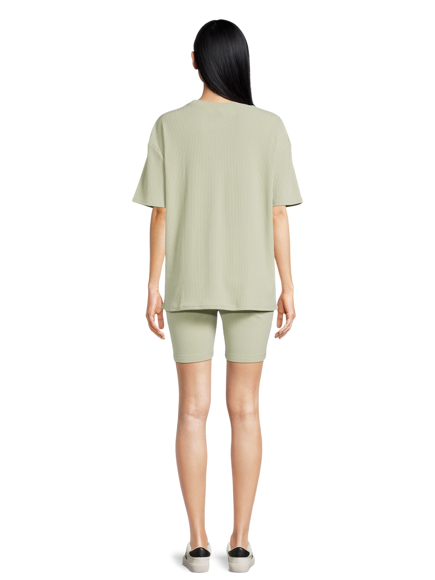 Lissome Women's Oversize Hacci Ribbed Tee and Bike Shorts Lounge Set, 2-Piece, Sizes S-4X