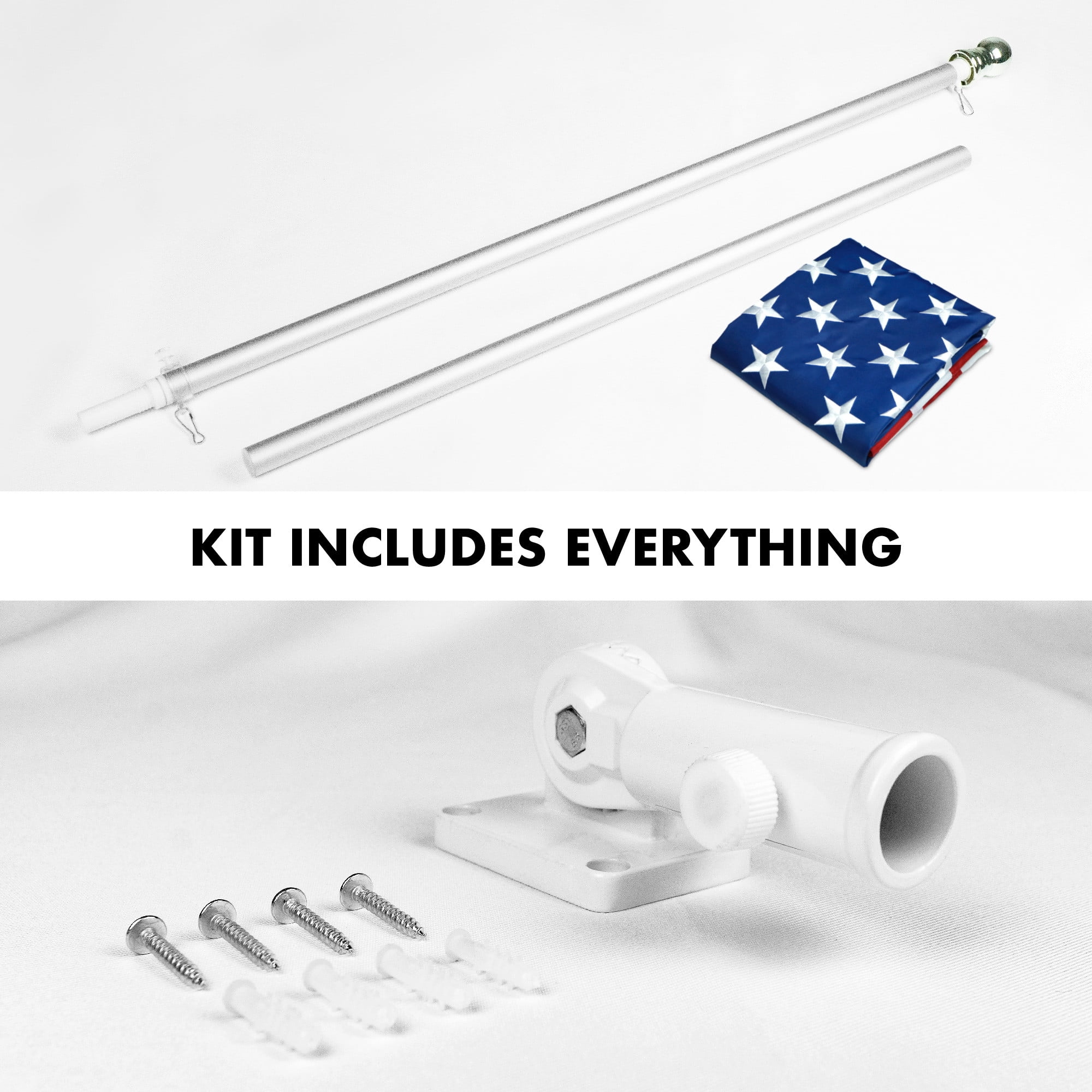 G128 - 5 Feet Tangle Free Spinning Flagpole (Silver) American Flag Brass Grommets Embroidered 2x3 ft American Flag Brass Grommets (Flag Included) Aluminum Flag Pole