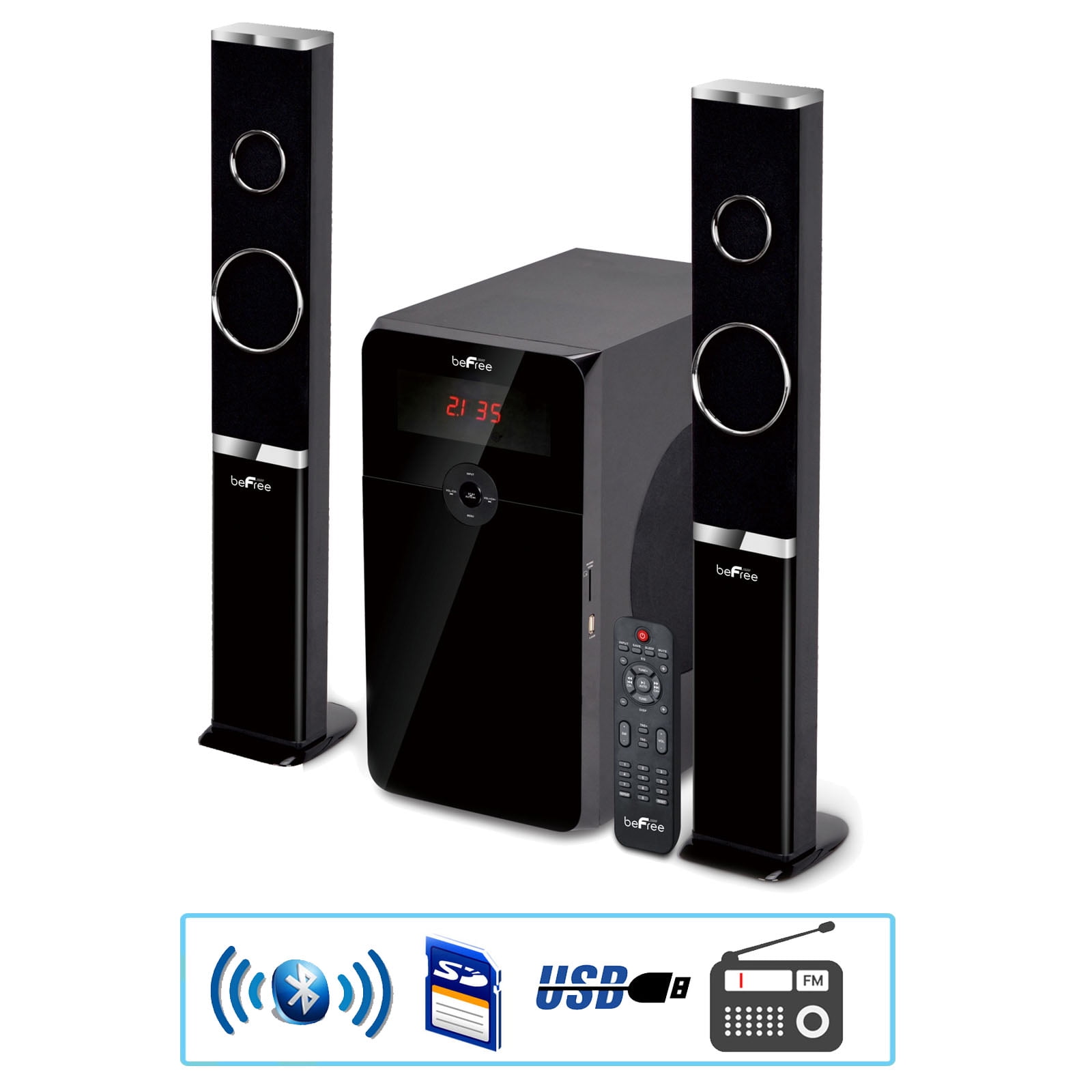 beFree Sound 2.1 Channel Bluetooth Multimedia Wired Speaker Shelf Stereo System