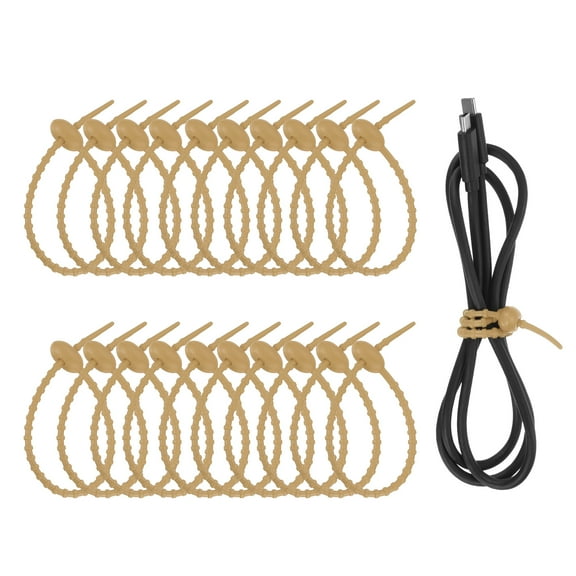 Uxcell 20 Pcs Silicone Ties Bag Clip, 8.5 Inch Multi Purpose Silicone Zip Ties Reusable Rubber Zip Tie, Cable Strap Cord Organizer for Home Office Food Bag Wires Cables, Light Brown
