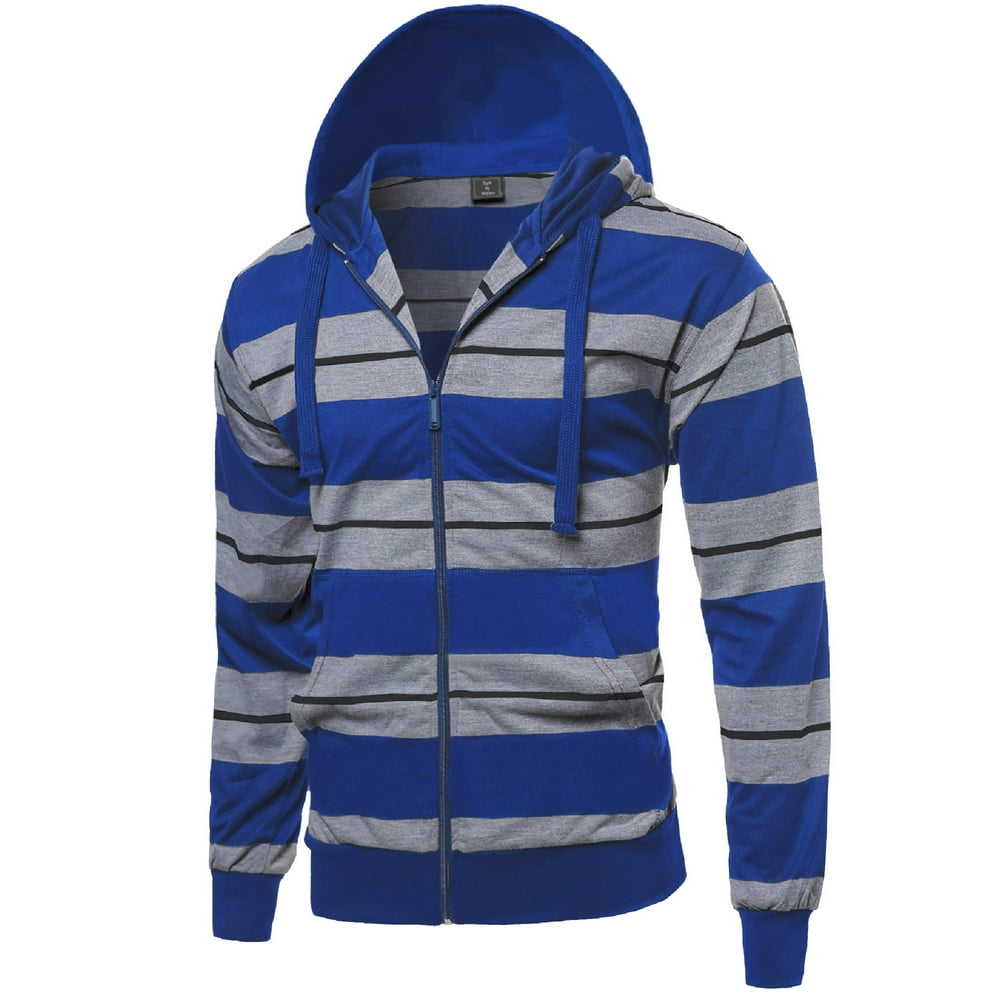 FashionOutfit FashionOutfit Men's Basic Stripe Zip Up Side Pocket