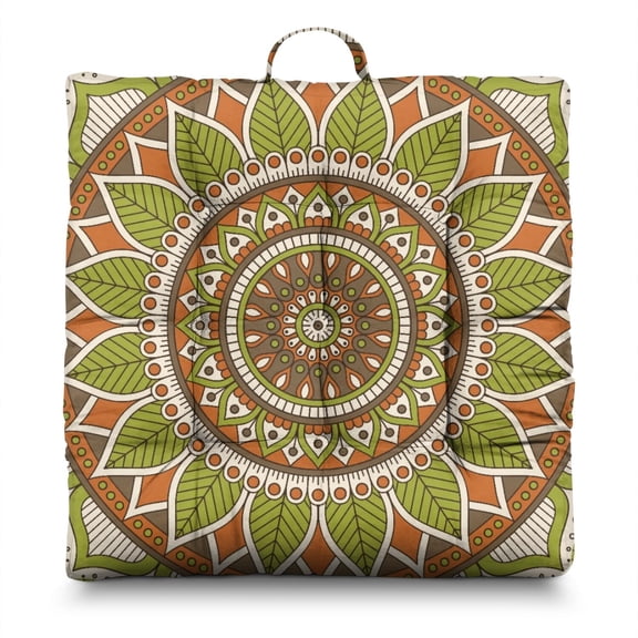 Paisley Floral Mandala Floor Pouf Decorative Square Yoga Cushion with Vintage Traditional Art, 9-Point Stitched for Stability