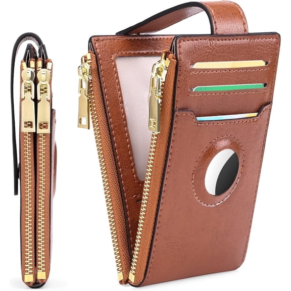 Dammyty Wallets for Woman Small Genuine Leather Bifold Credit Card Holder with RFID Blocking, Woman Wallet with Dual Zipper Pockets