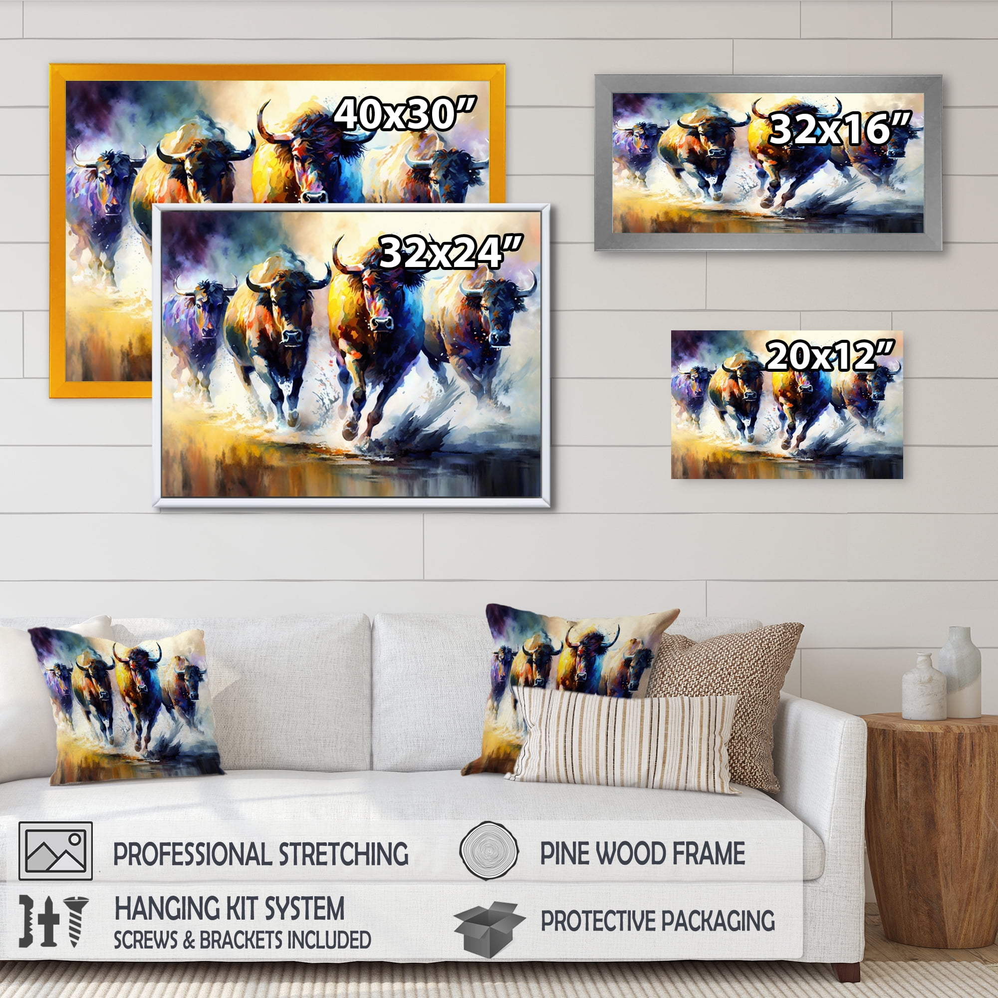 Designart Buffalo'S Running Canvas Wall Art