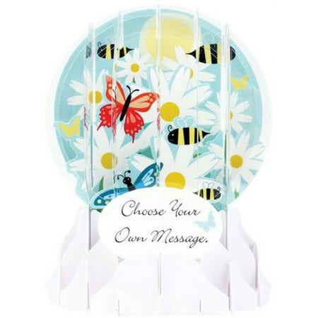 Bees Pop - Up With Paper Bees, Dasies and Butterflies : 5 Inches Snow Globe Pop Up Greeting Card