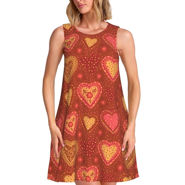 Easygdp Flower Hearts para Vestido Transpirable de Mujer, Vestido Suelto de Manga Corta con Pliegues y Bolsillos para el Verano