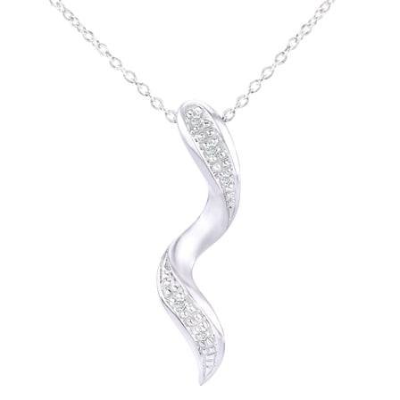 9ct White Gold Jewelco London Round 2pts Diamond Twist Pendant Necklace 18 inch