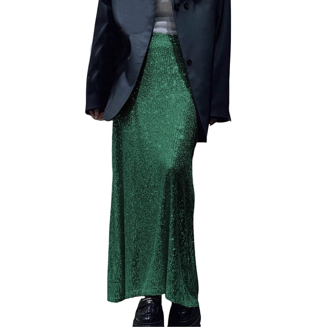 Falda larga con lentejuelas para mujer - Vestido de fiesta brillante de cintura alta - Poliéster - S-XL