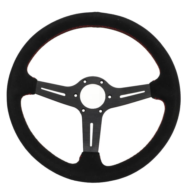 Car Steering Wheel, Red Stitching Antirust 14in Steering Wheel for Vehicles