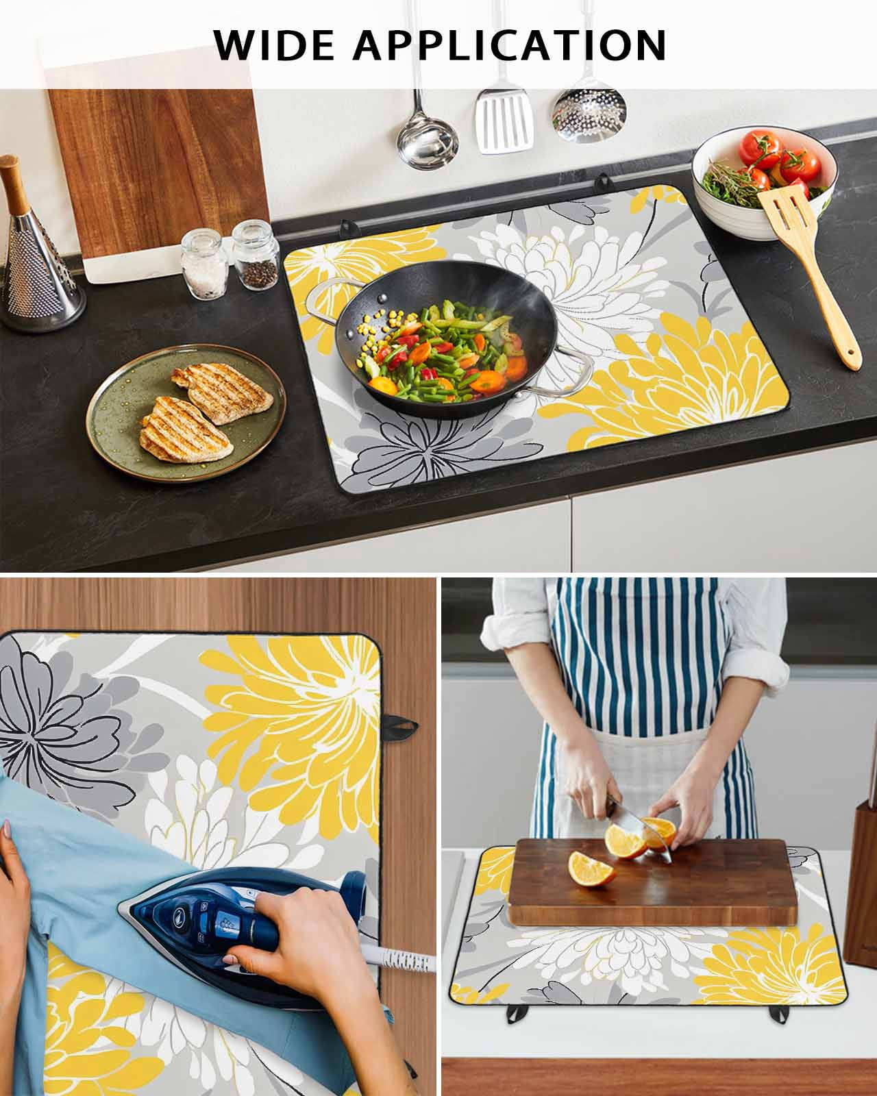 nqOlkjepod Large Induction Cooktop Protector Mat 24"x21", Yellow Flowers Stove Top Covers for Electric Stove, Retro Country Pastoral Garden Florals Stove Burner Cover Mats, Glass Top Stove Cover