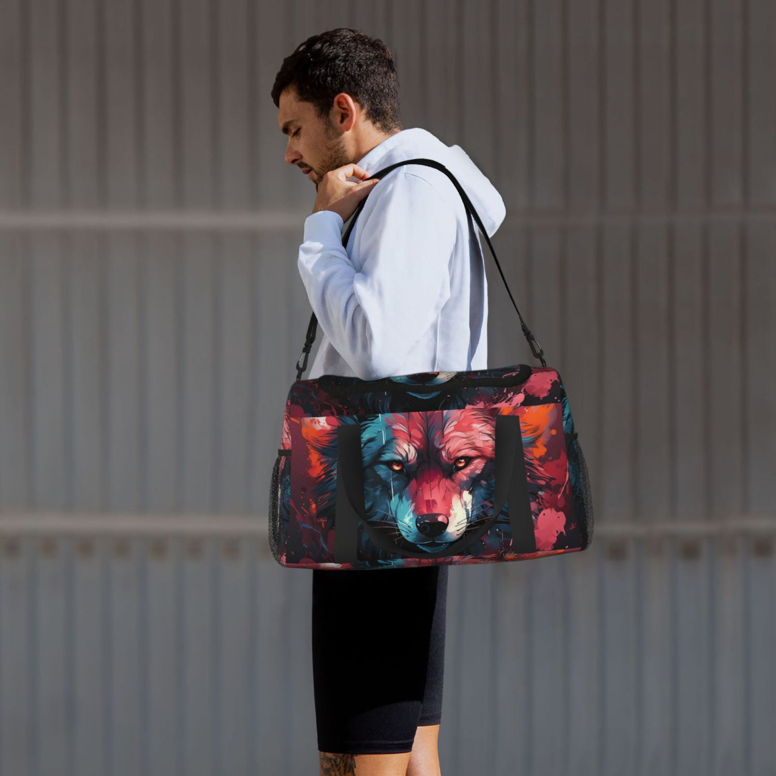 Fuzoiu Red Flame Wolf Head Print Travel Duffle Bag,Carry On Tote Bags,Duffel Bag,Sport Gym Bag, Hospital Bag for Labor and Delivery, Overnight Bag,Luggage Bag
