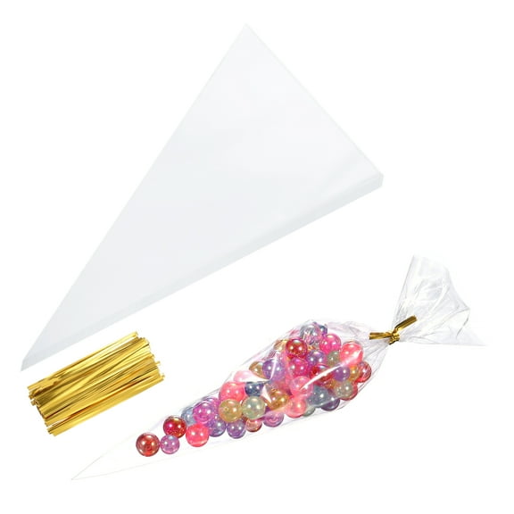 Uxcell 100Pcs 5" Length Treat Bags with Golden Twist Ties for Sharing Party Favors Transparent