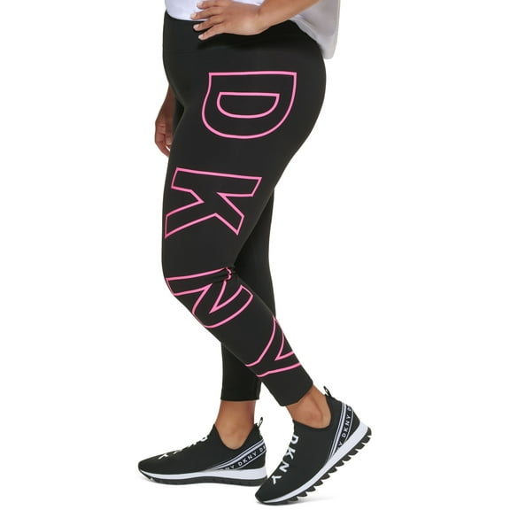 DKNY Sport Plus Size High Waisted 7/8 Exploded Logo Leggings Laser Pink 1X