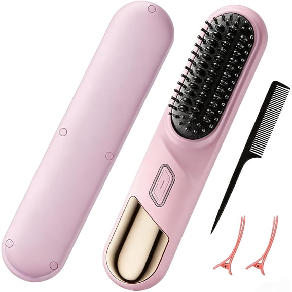 VoluVibe Cordless Hair Straightener Brush–Go Brush Pro for Short Hair with Million Negative Ions, Portable Mini Straightener Flat Iron 4 Temps Fast Heating Ceramic Coating,Hot Comb for Women Travel
