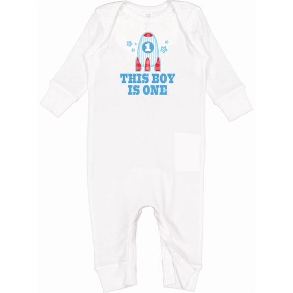 Inktastic 1st Birthday Boy Rocket Ship Baby Romper Coveralls