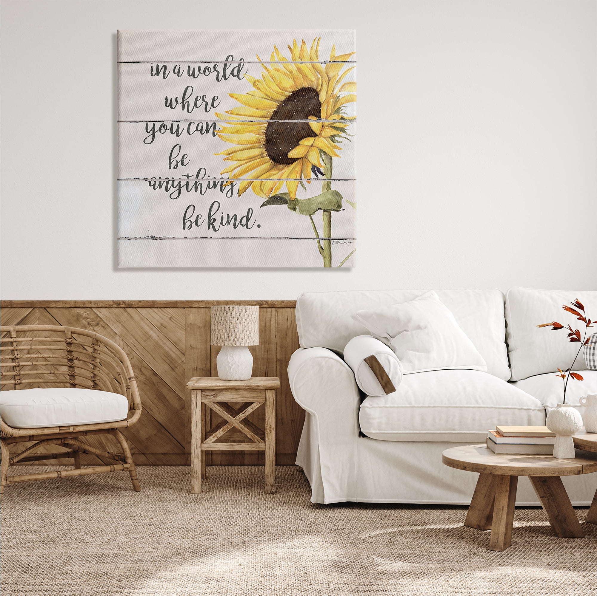 Stupell Industries Be Anything Be Kind Motivational Quote Farmhouse Sunflower, 36 x 36, Design by Stephanie Workman Marrott